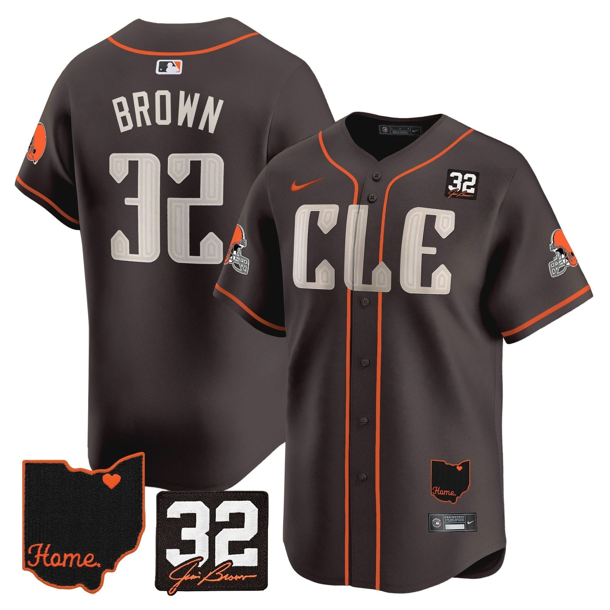 CLE #32 Jim Brown Memorial & Home Patch Vapor Premier Limited Jersey - Stitched
