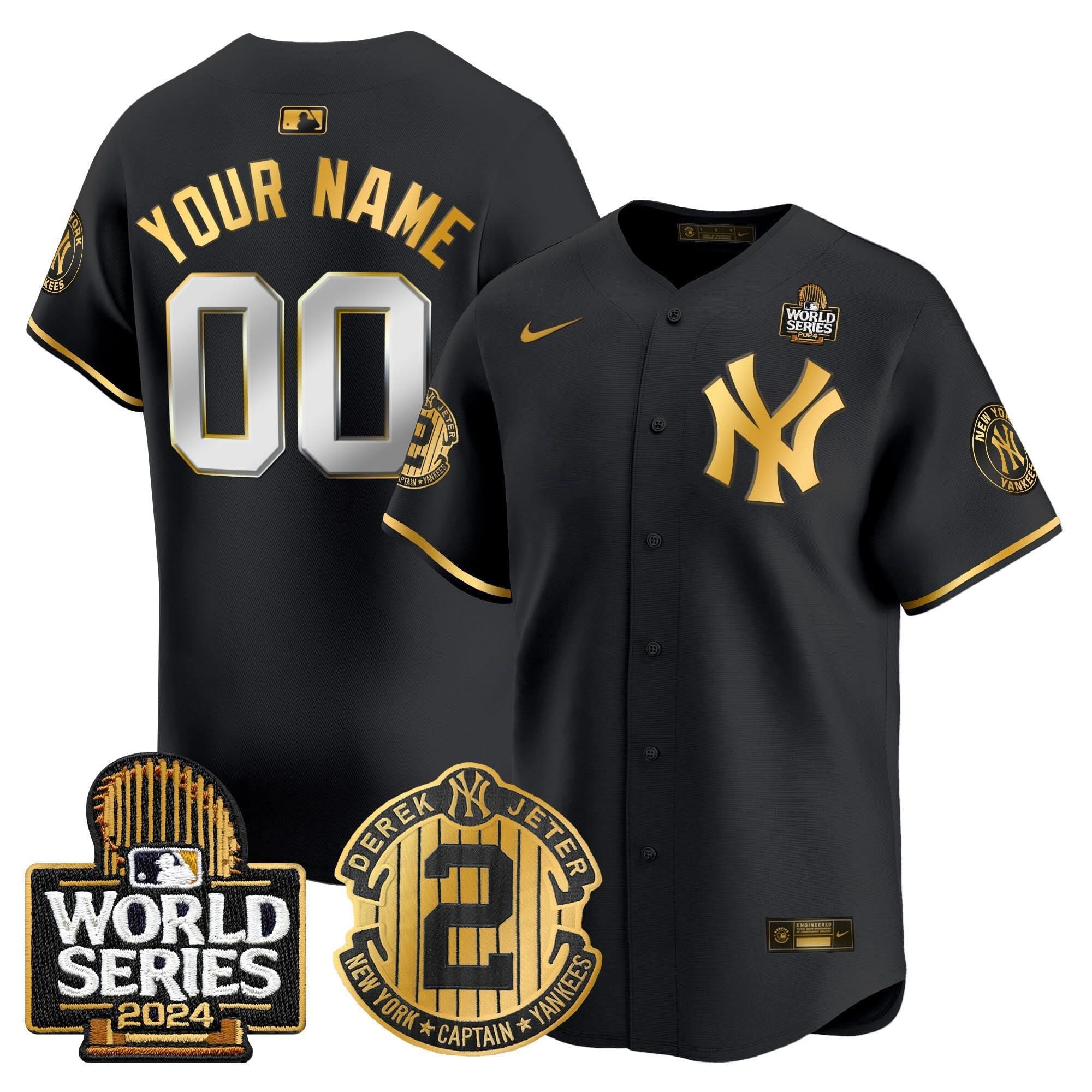 NYY Derek Jeter Patch 2024 World Series Vapor Premier Limited Custom Jersey - Stitched