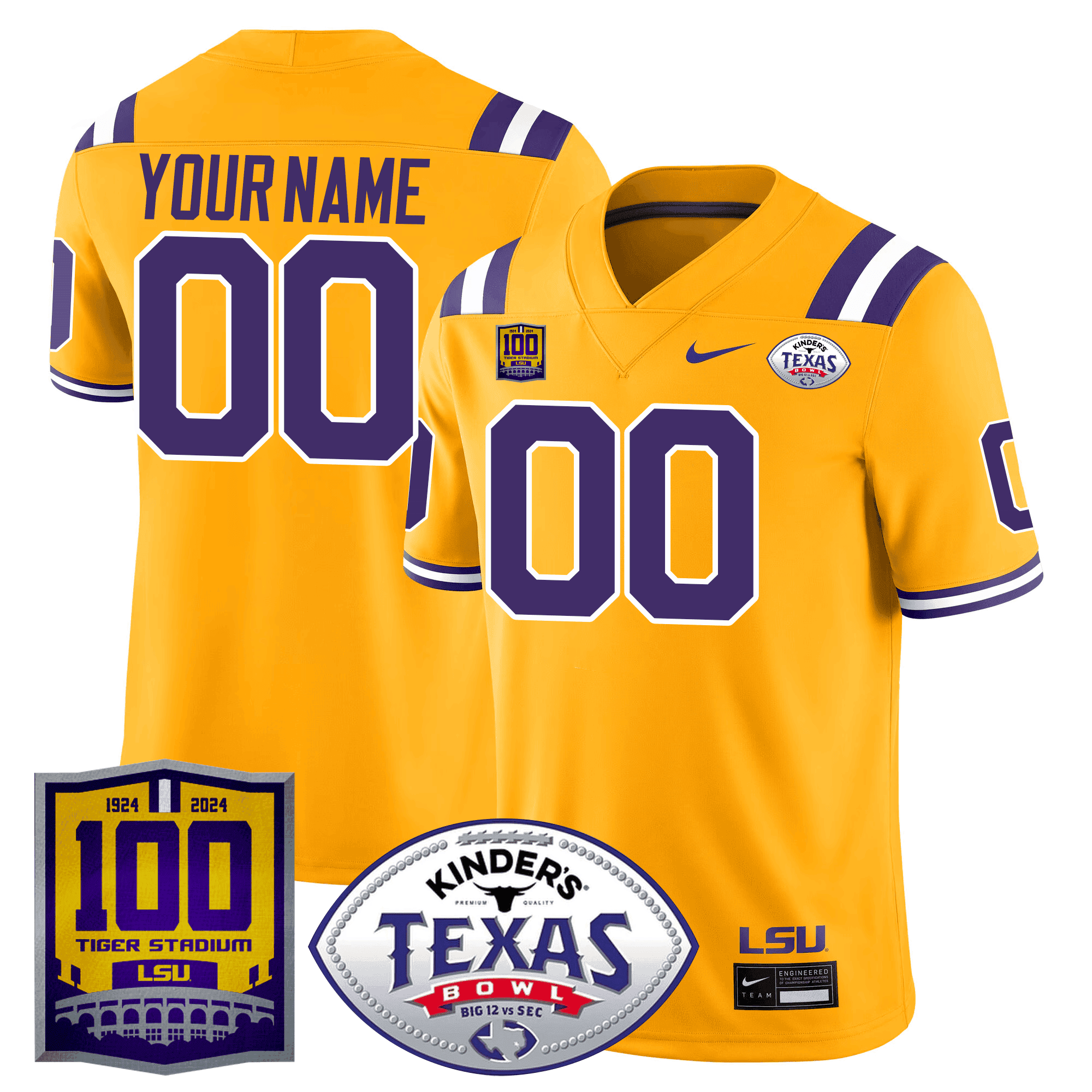 LSU 100 Years of Tiger Stadium & Texas Bowl Patch Vapor Limited Custom Jersey