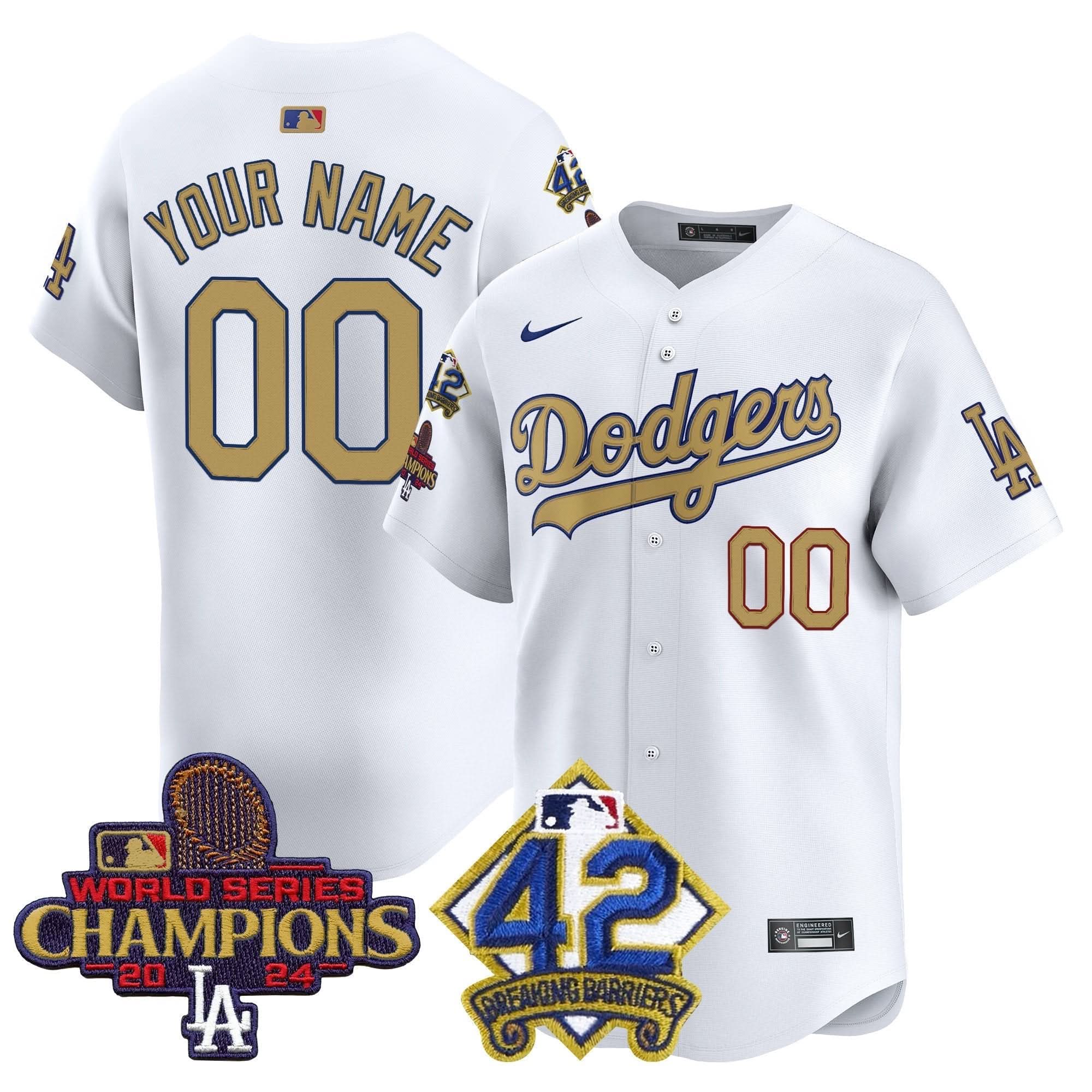LAD 2024 World Series Champions & Jackie Robinson Patch Vapor Premier Limited Custom Jersey - Stitched