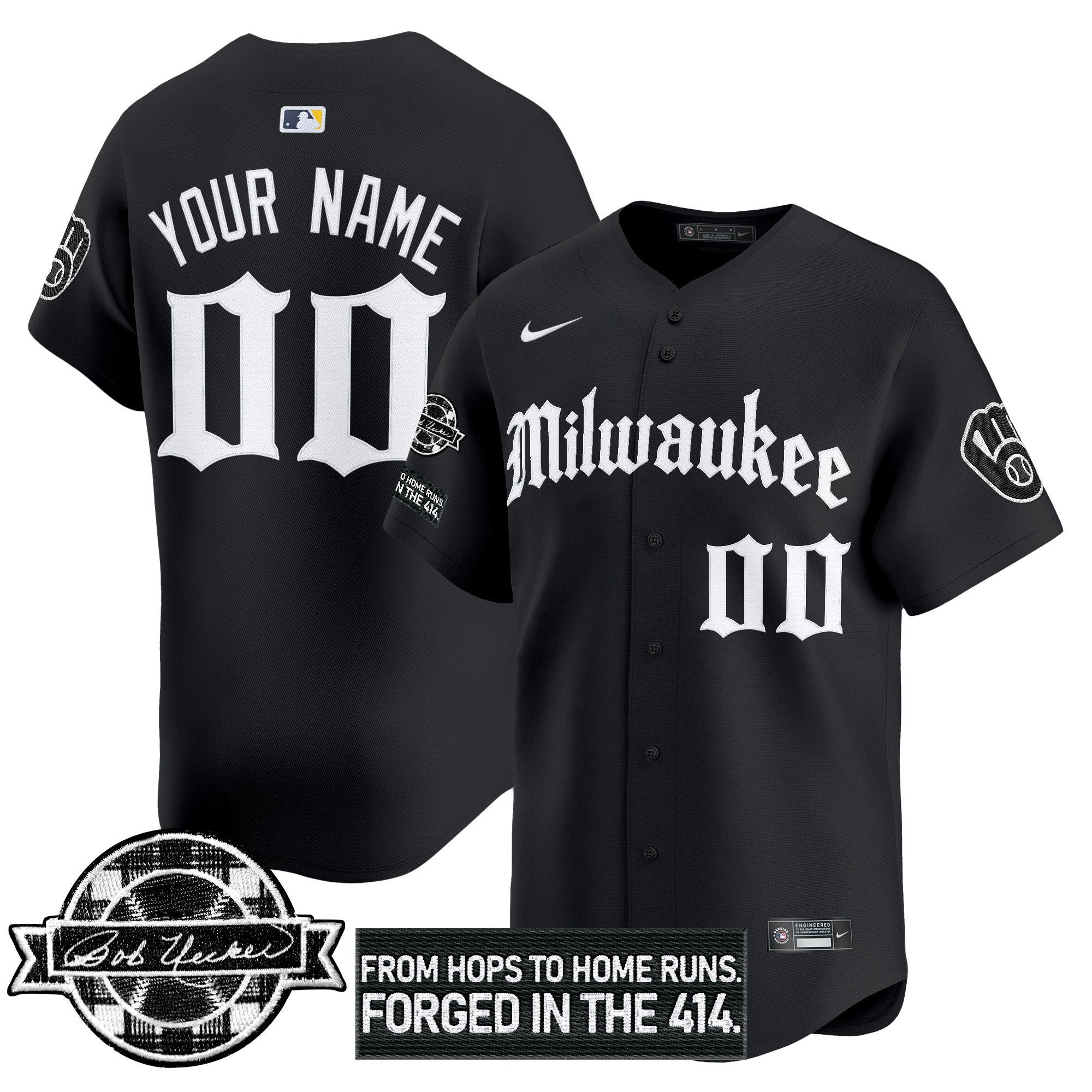 MB Bob Uecker Patch Vapor Premier Limited Custom Jersey - Gothic Edition - Stitched