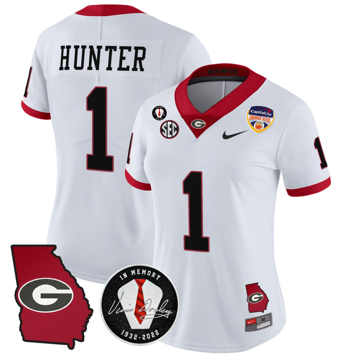 Women's Hunter Georgia Bulldogs 2025 Georgia Map & Vince Dooley Patch Vapor Limited Jersey - All Stitched