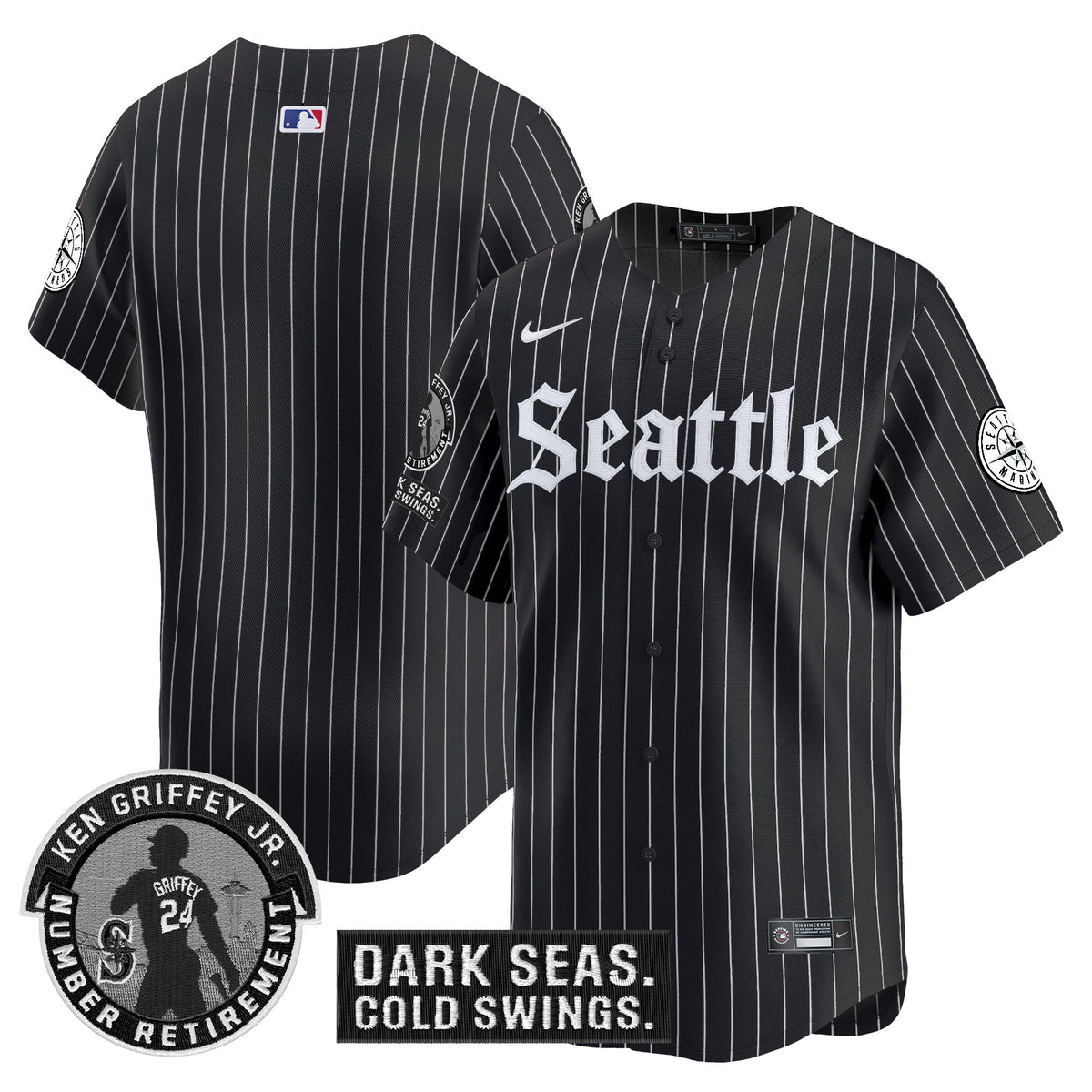 Men's Seattle Mariners 'Gothic Edition' Vapor Premier Limited Jersey - Ken Griffey Jr. Patch - All Stitched