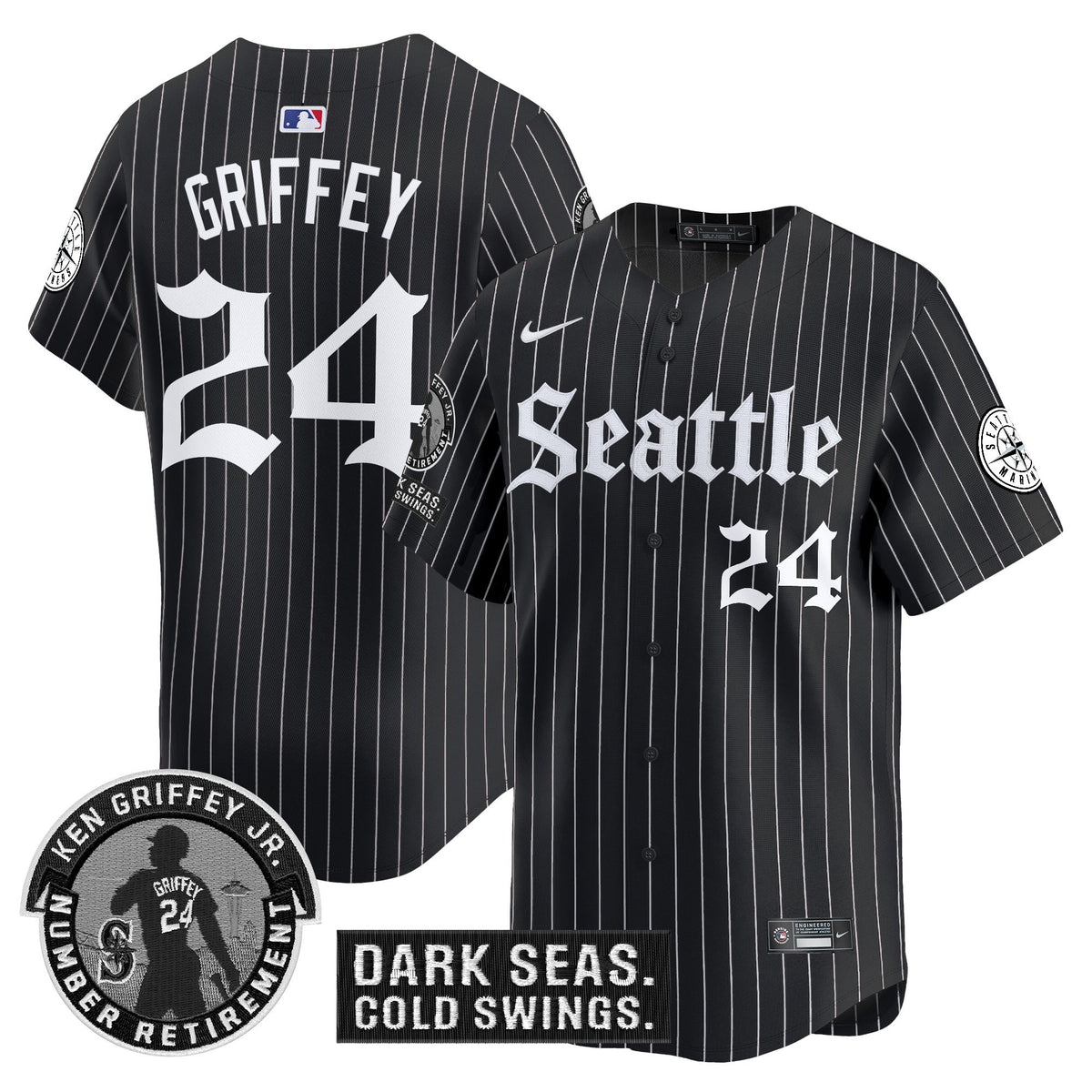 Men's Seattle Mariners 'Gothic Edition' Vapor Premier Limited Jersey - Ken Griffey Jr. Patch - All Stitched