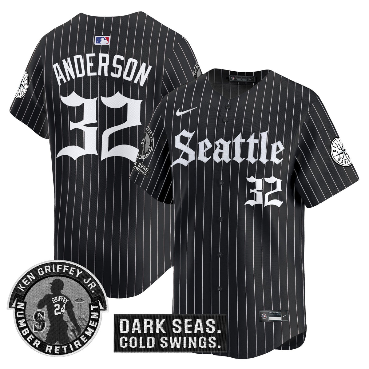 Men's Seattle Mariners 'Gothic Edition' Vapor Premier Limited Jersey - Ken Griffey Jr. Patch - All Stitched