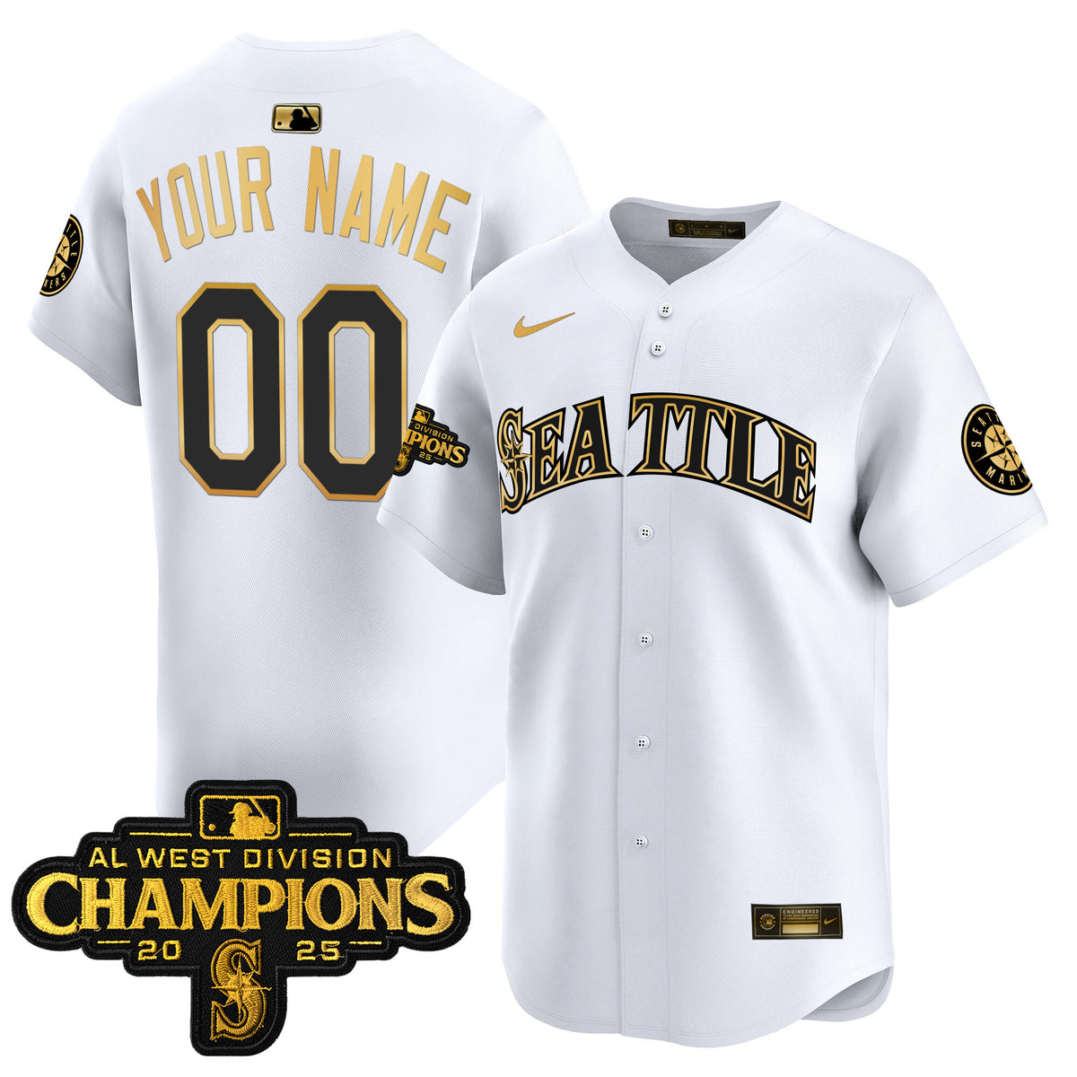 Seattle Mariners 2025 AL West Division Champions Vapor Premier Custom Jersey - All Stitched