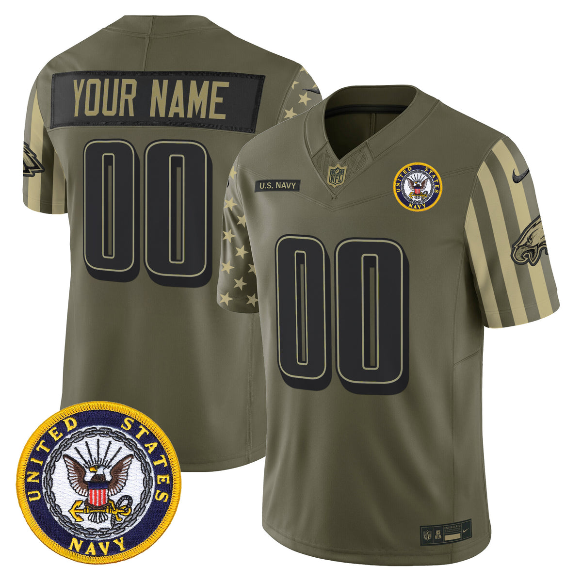 Philadelphia Eagles x U.S. Military Veteran Vapor Limited Custom Jersey - All Stitched