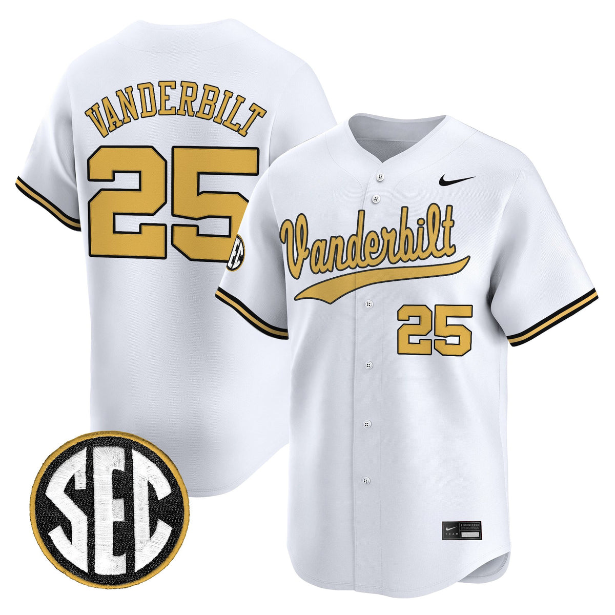Men's Vanderbilt Commodores 2025 Vapor Baseball Jersey - All Stitched
