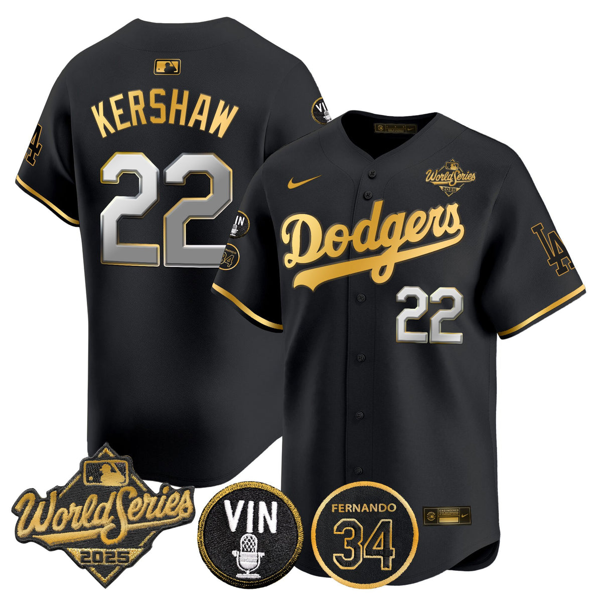 Men's Dodgers 2025 World Series Vapor Premier Limited Jersey - Vin Scully & Fernando Patch - All Stitched