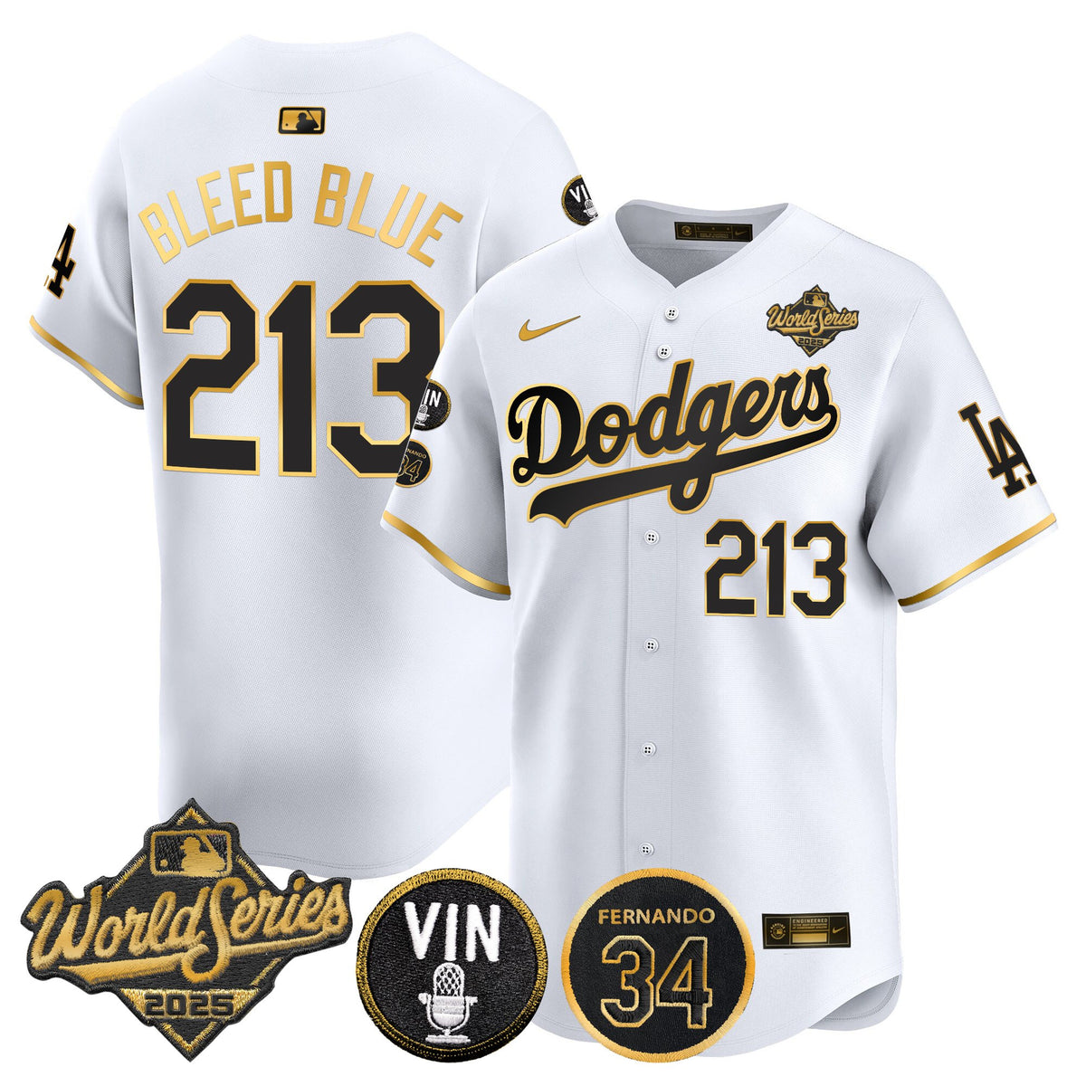 Men's Dodgers 2025 World Series Vapor Premier Limited Jersey - Vin Scully & Fernando Patch - All Stitched