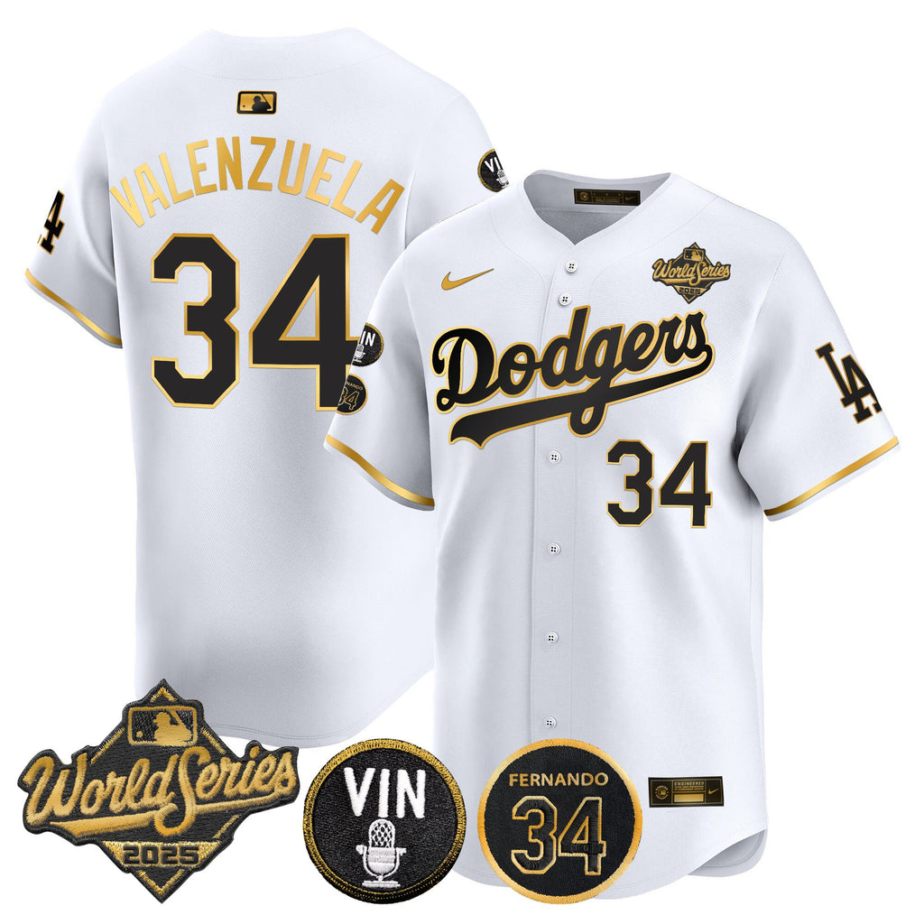 Men's Dodgers 2025 World Series Vapor Premier Limited Jersey - Vin Scully & Fernando Patch - All Stitched
