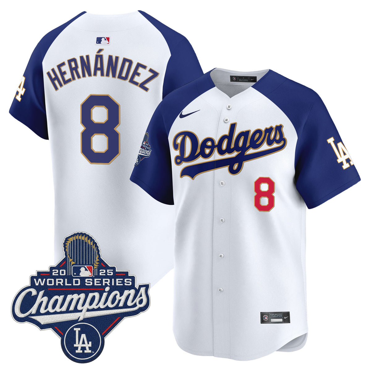Men's Dodgers 2025 World Series Champions Patch Gold Trim Vapor Premier Limited Jersey - All Stitched