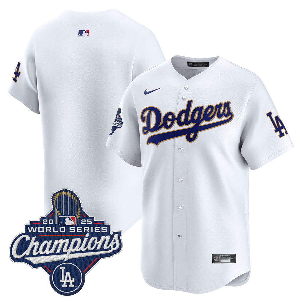 Men's Dodgers 2025 World Series Champions Patch Gold Trim Vapor Premier Limited Jersey - All Stitched