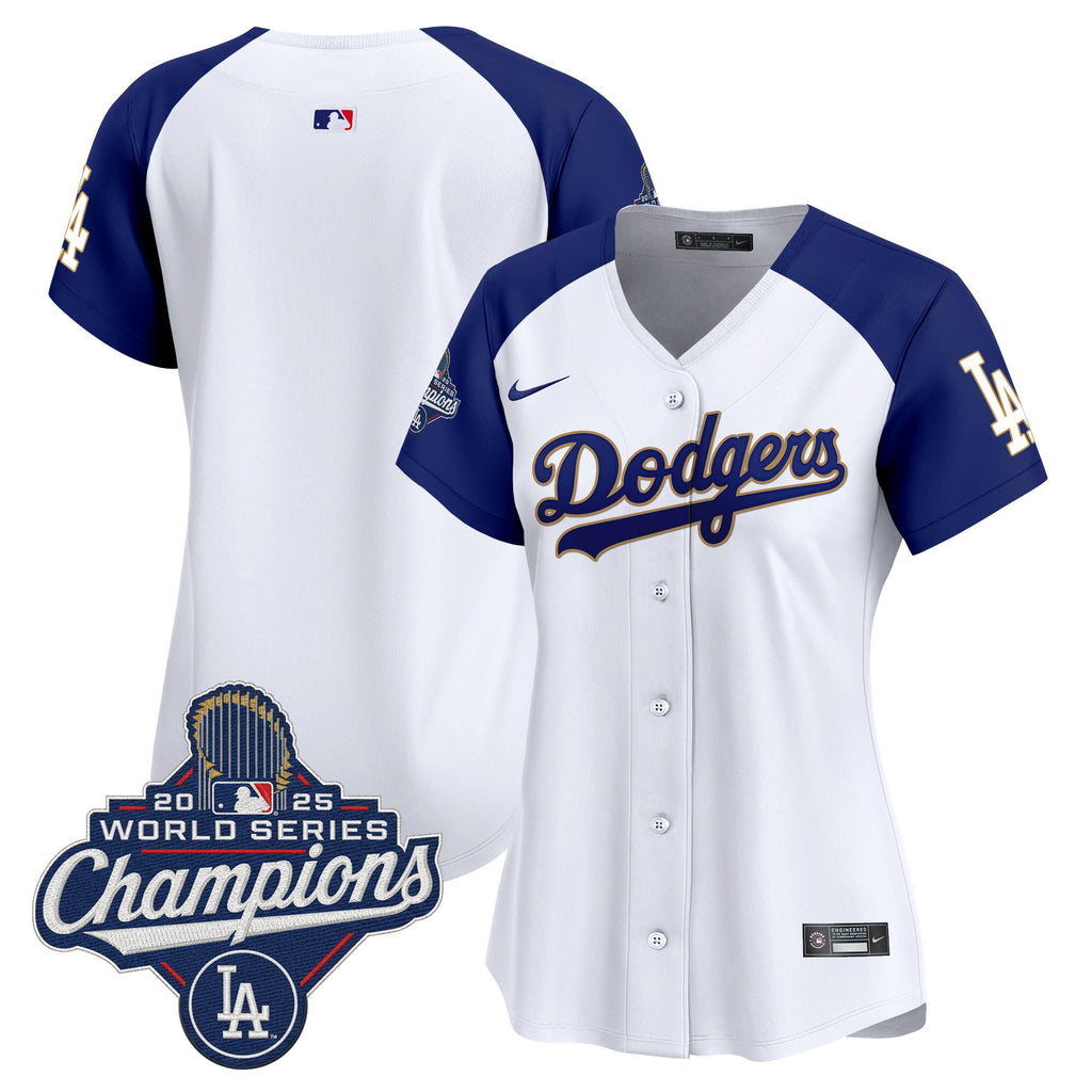 Women's Dodgers 2025 World Series Champions Patch Gold Trim Vapor Premier Limited Jersey - All Stitched