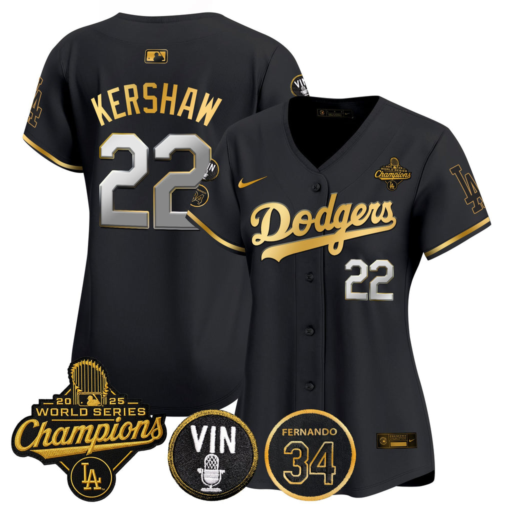 Women's Dodgers 2025 World Series Champions Vapor Premier Limited Jersey - Vin Scully & Fernando Patch - All Stitched