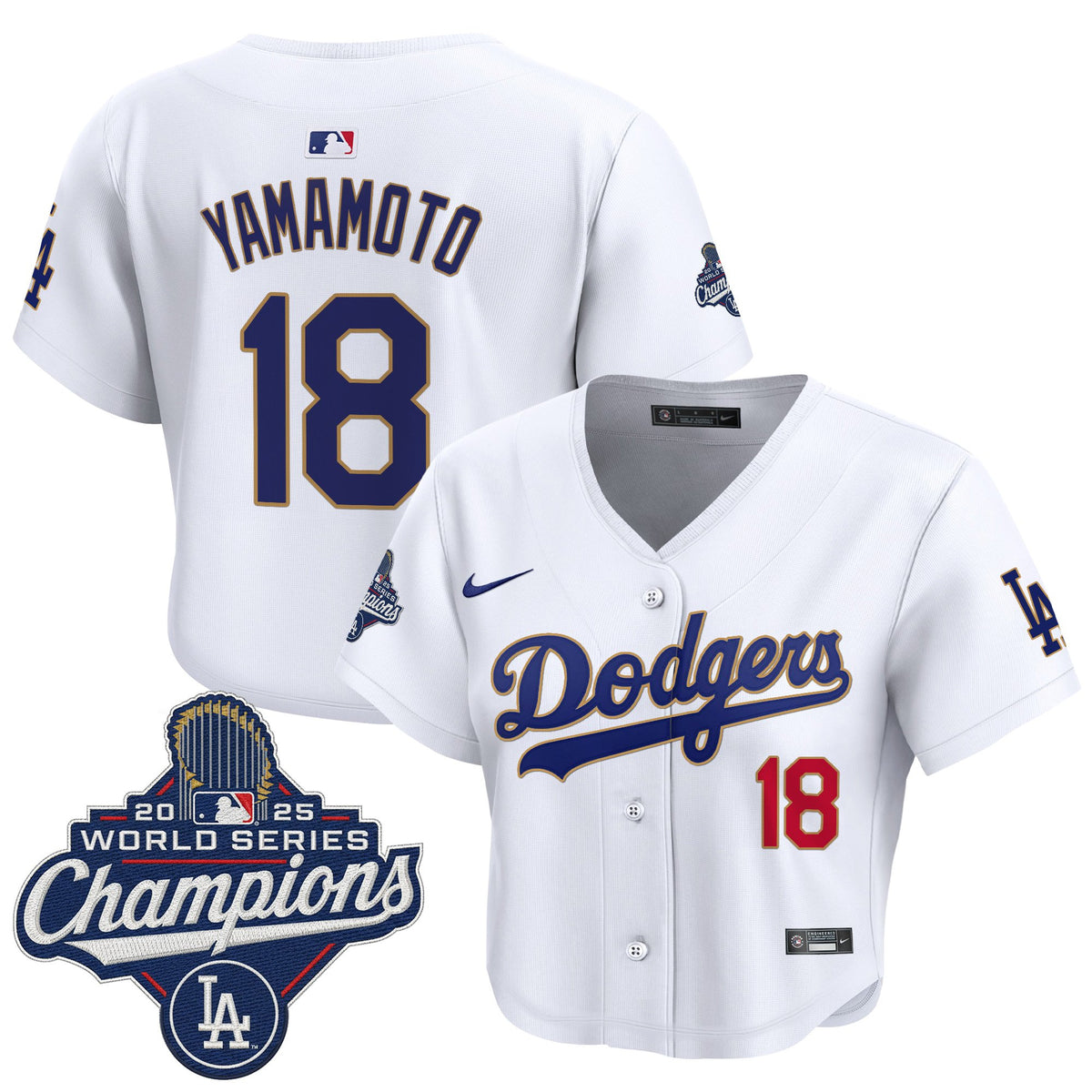 Women's Dodgers 2025 World Series Champions Patch Gold Trim Crop Top Baseball Jersey - All Stitched
