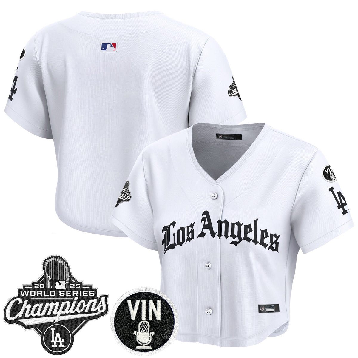Women's Dodgers 2025 World Series Champions Crop Top Baseball Jersey - LA Gothic Edition - All Stitched