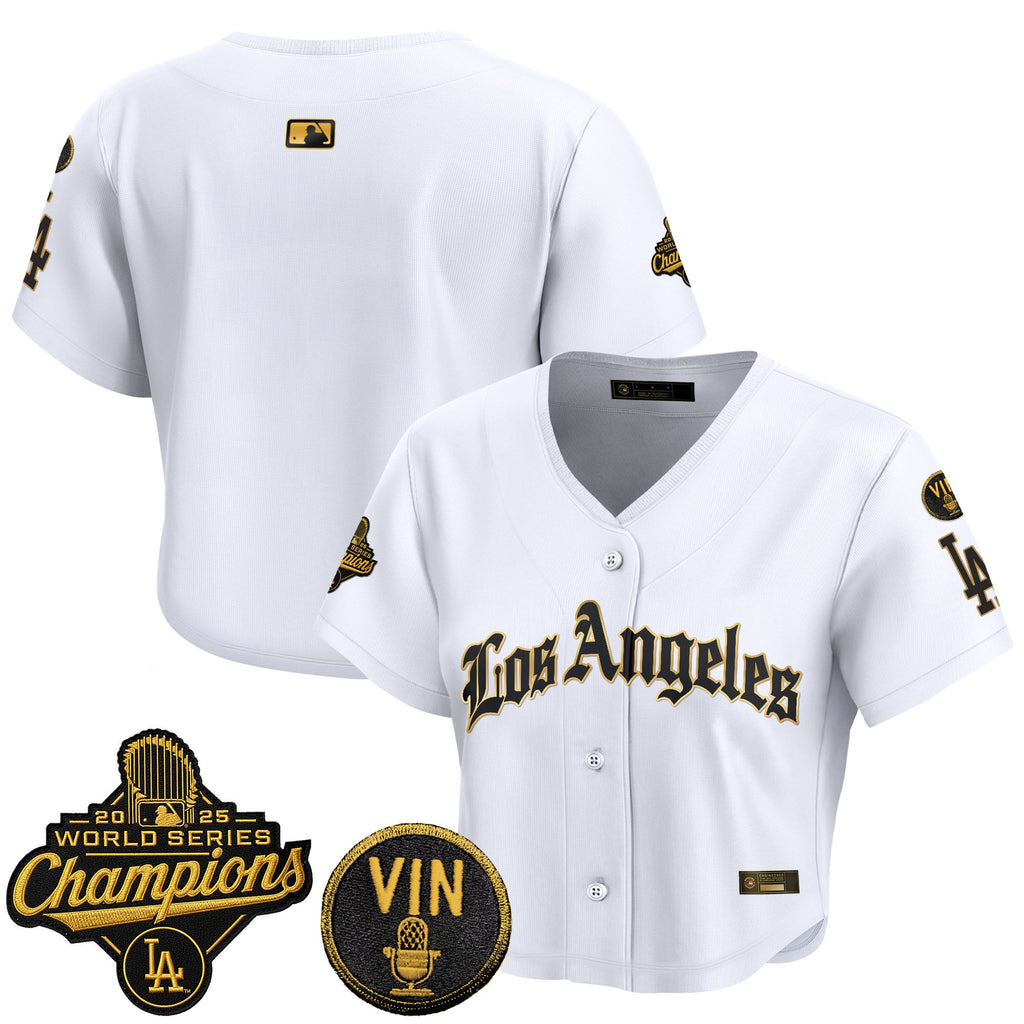 Women's Dodgers 2025 World Series Champions Crop Top Baseball Jersey - LA Gothic Edition - All Stitched