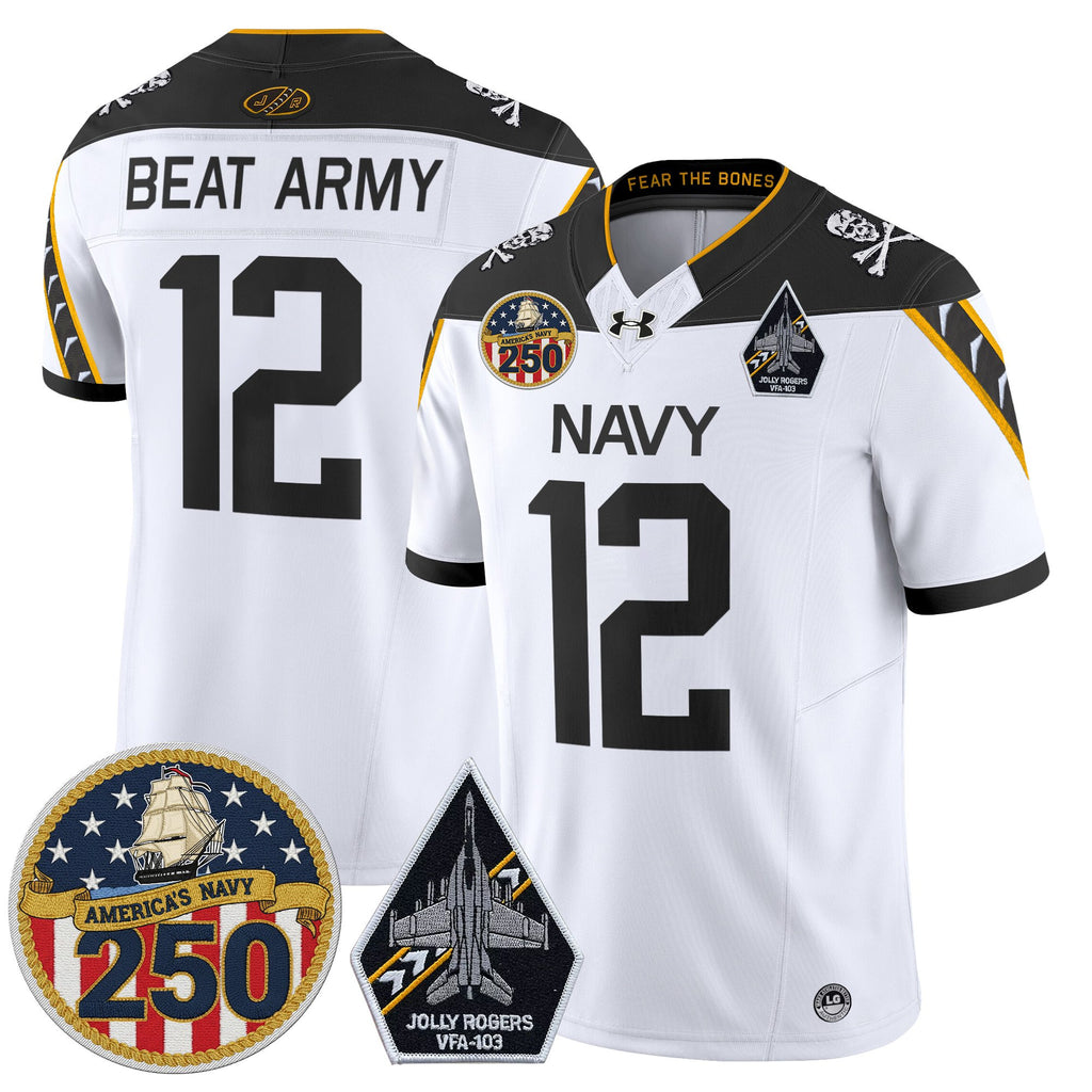 Men's Navy Midshipmen 'Jolly Rogers Edition' Vapor Limited Jersey - 250th Anniversary Patch - All Stitched