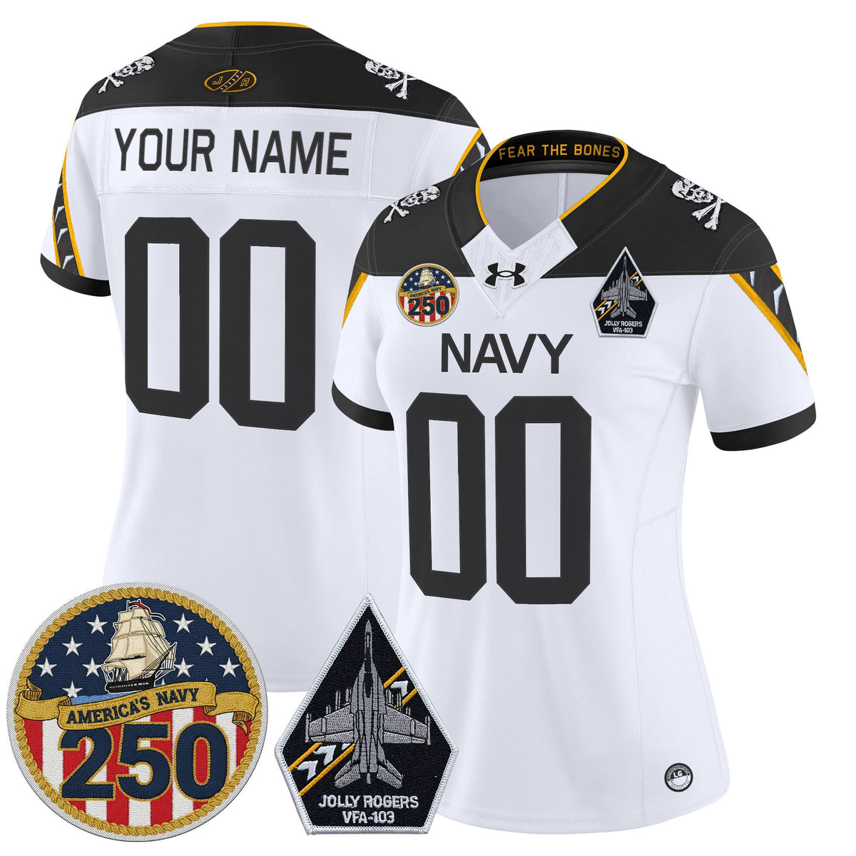 Navy Midshipmen 'Jolly Rogers Edition' Vapor Limited Custom Jersey - 250th Anniversary Patch - Stitched