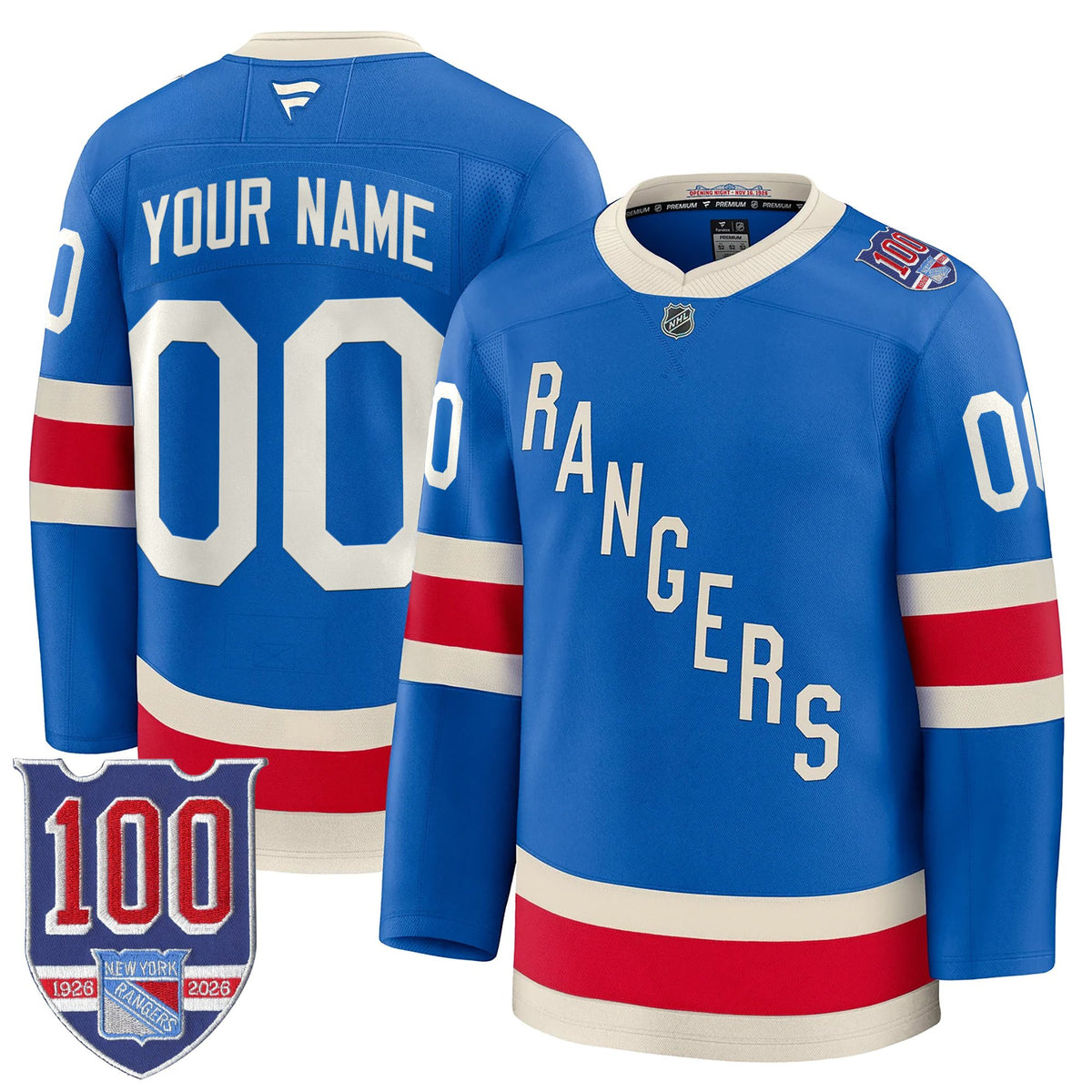 New York Rangers 1926 Throwback Premium Custom Jersey - 100th Anniversary Patch - All Stitched