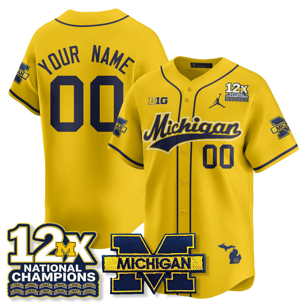 MICH 12x-Time National Champions Baseball Limited Jersey - Stitched