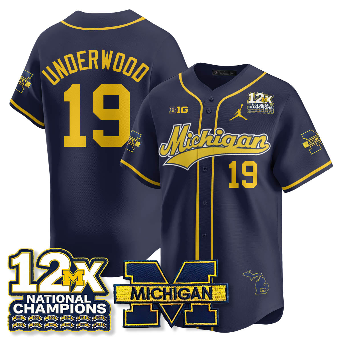 MICH 12x-Time National Champions Baseball Limited Jersey - Stitched