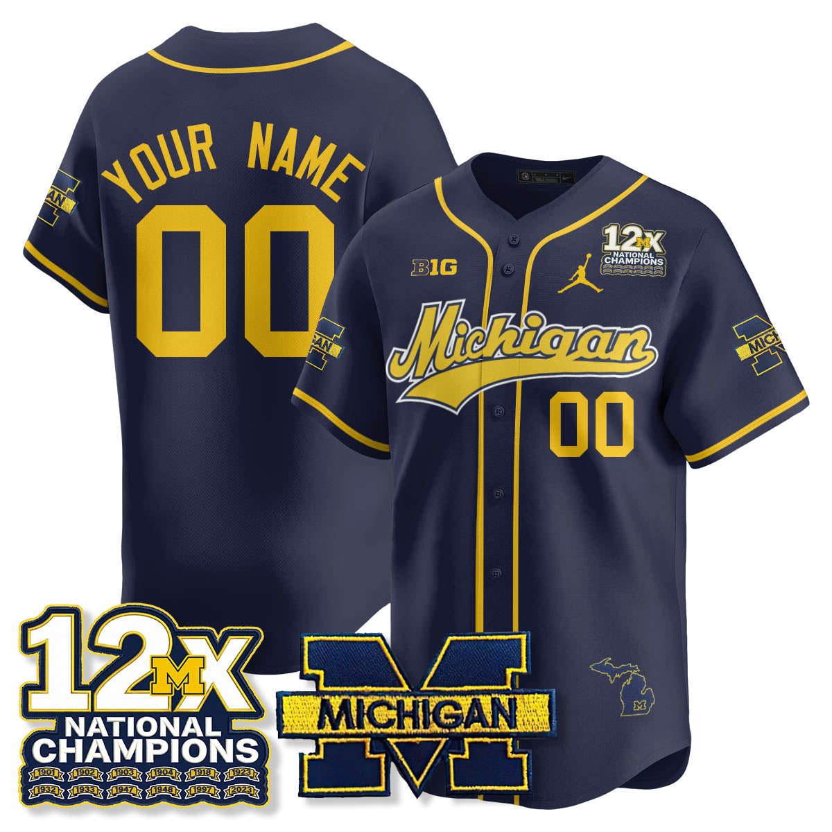 Custom MICH 12x-Time National Champions Baseball Limited Jersey - Stitched