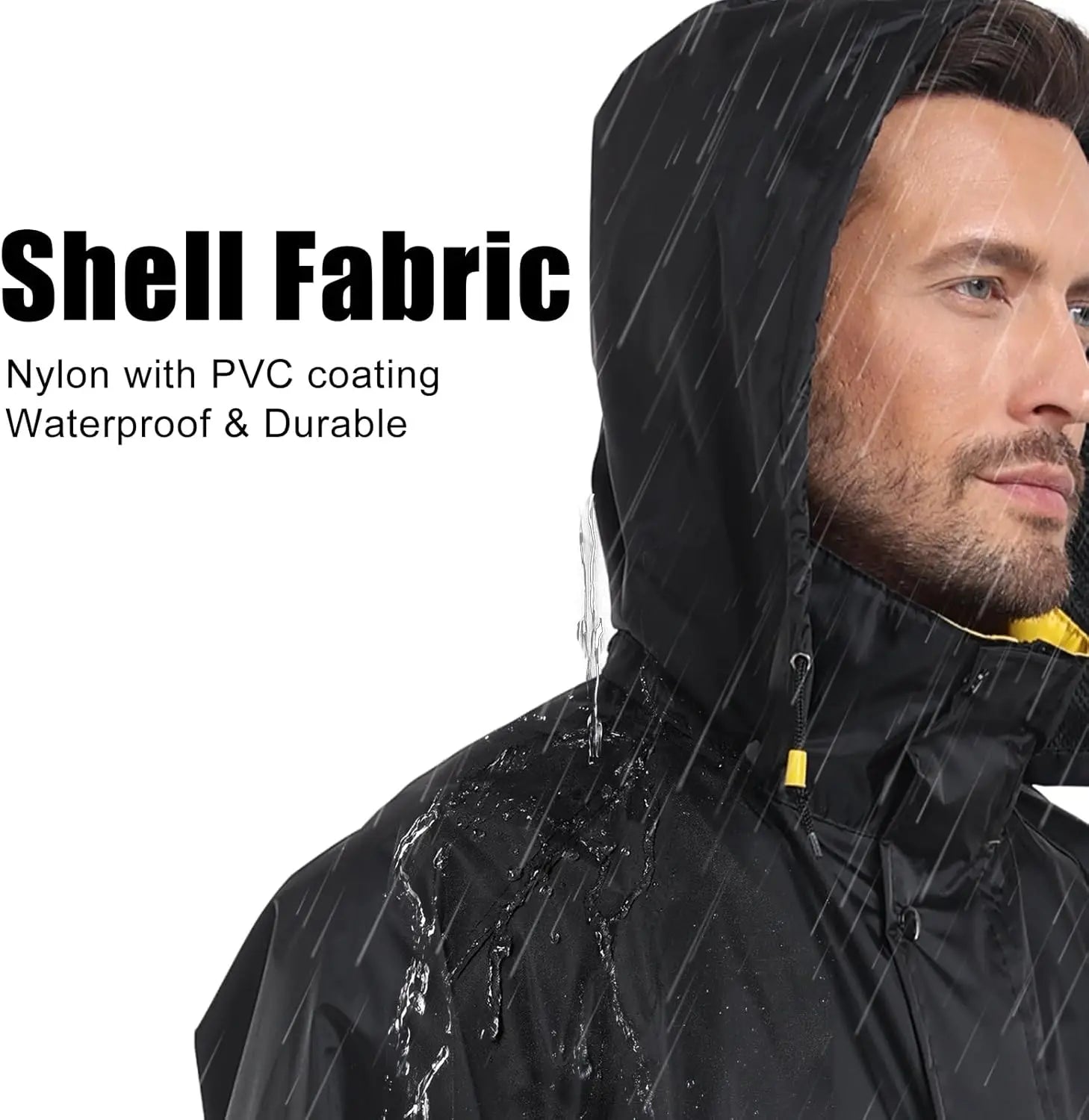 Classic Long Raincoat for Men Waterproof Hooded Jacket Poncho Breathable Lightweight Work Fishing