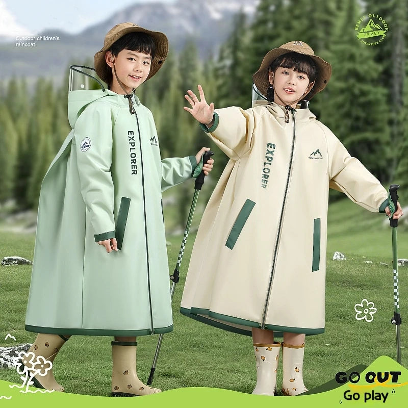 boys and girls for school students full body rain protection backpack seats one-piece raincoats