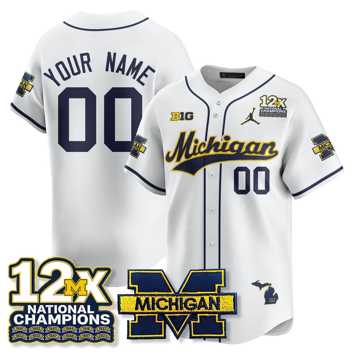 MICH 12x-Time National Champions Baseball Limited Jersey - Stitched