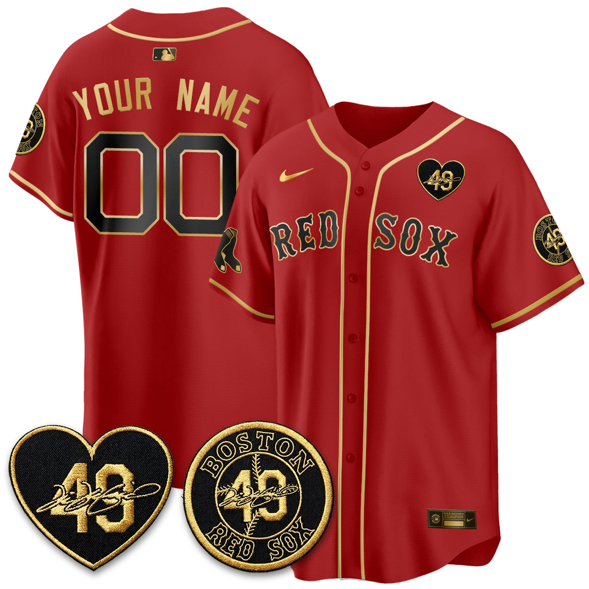 BOS Tim Wakefield Memorial Patch Vaper Premier Limited Gold Edition Custom Jersey - Stitched