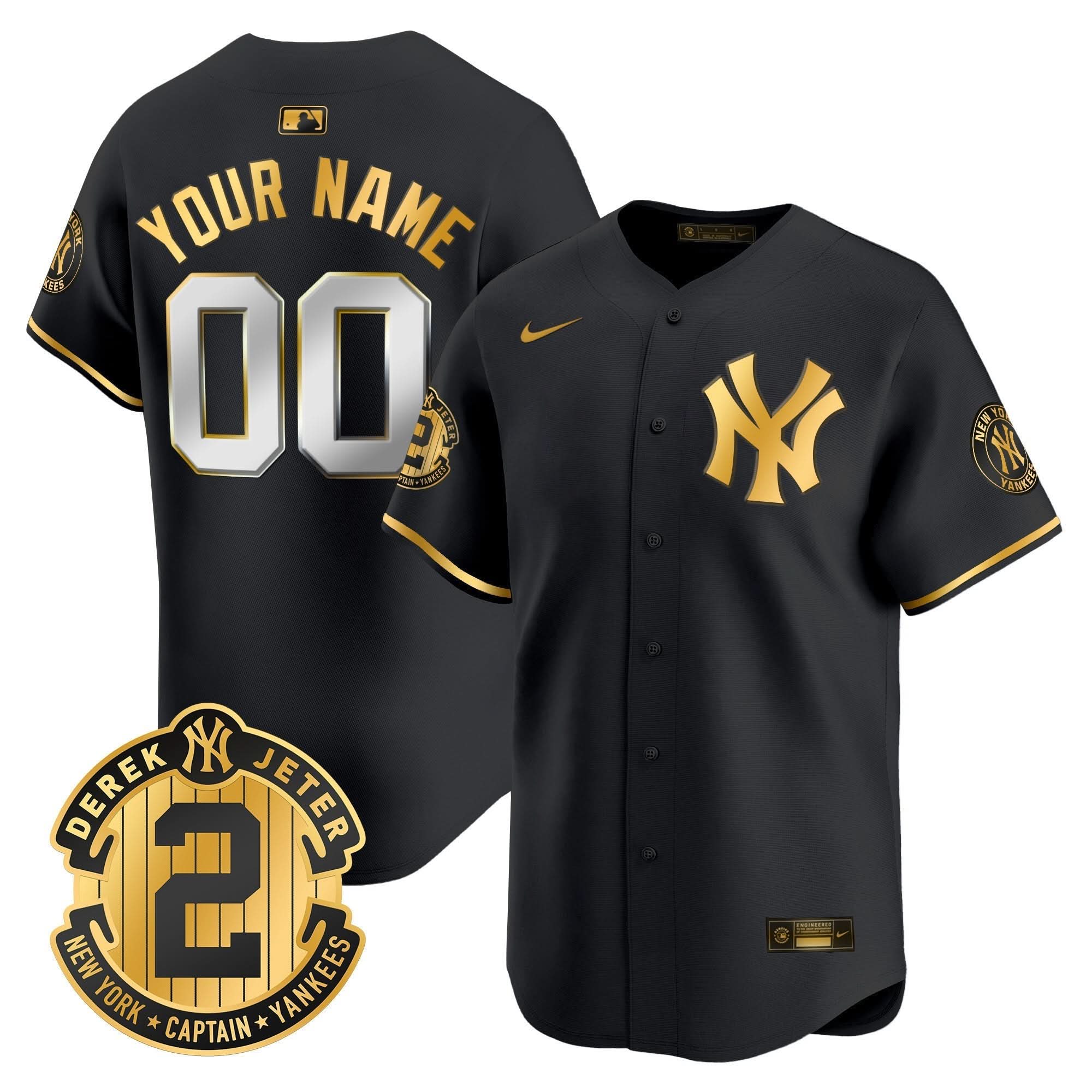 NYY Derek Jeter Patch Vapor Premier Limited Custom Jersey - Stitched
