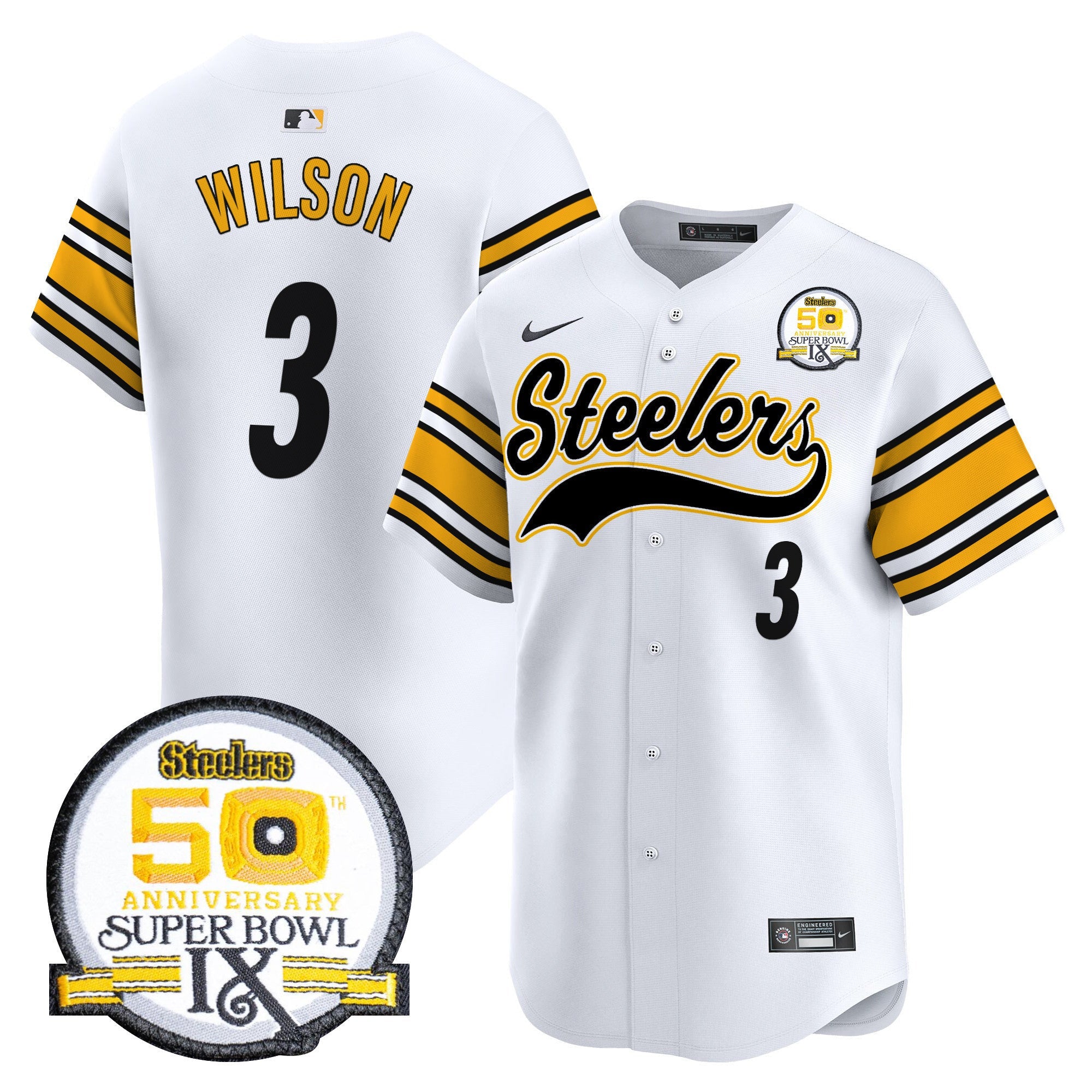 Men's Steelers 50th Anniversary Of Super Bowl IX Patch Vapor Premier Baseball Jersey - All Stitched