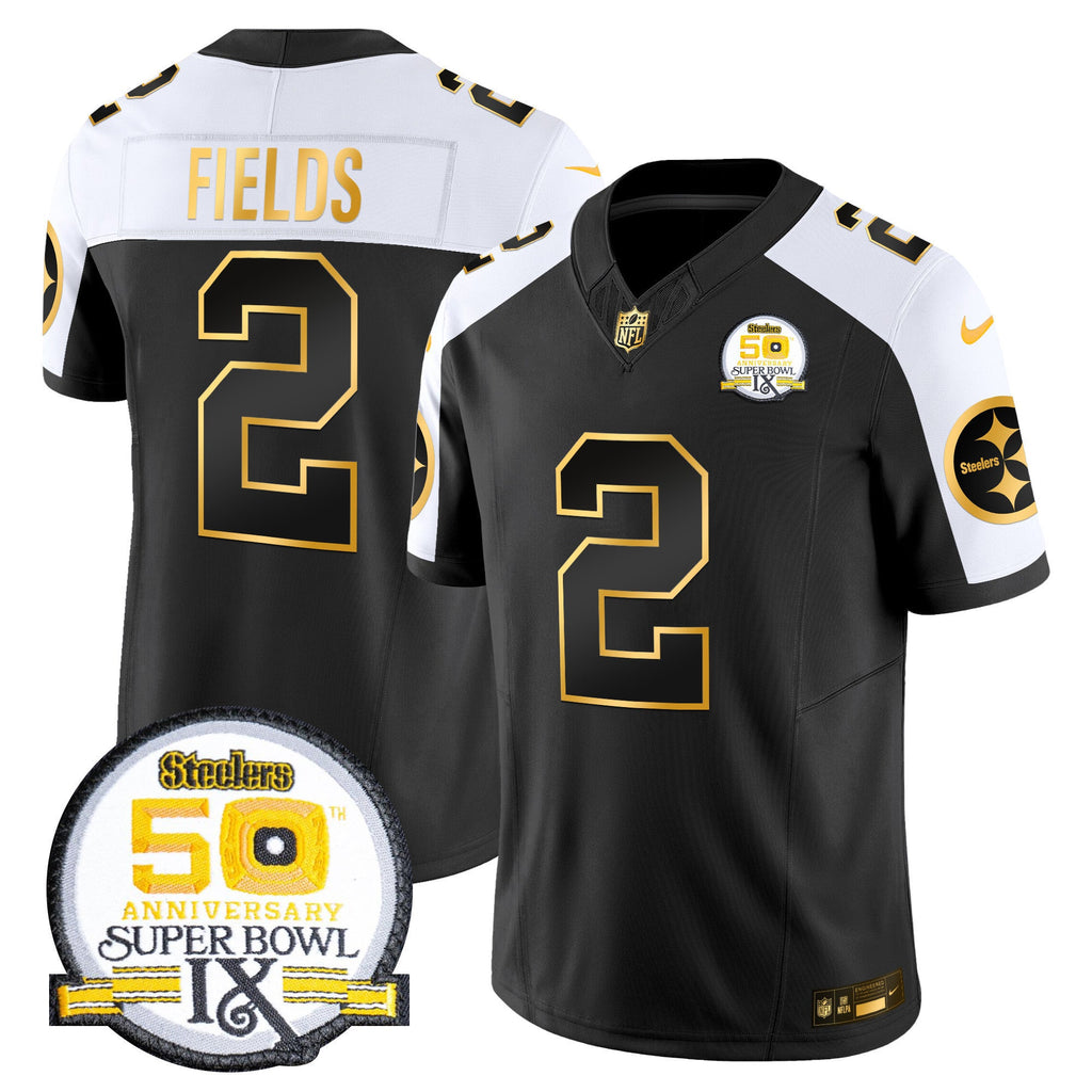 Men's Steelers 50th Anniversary of Super Bowl IX Patch Gold Vapor Limited Jersey - All Stitched
